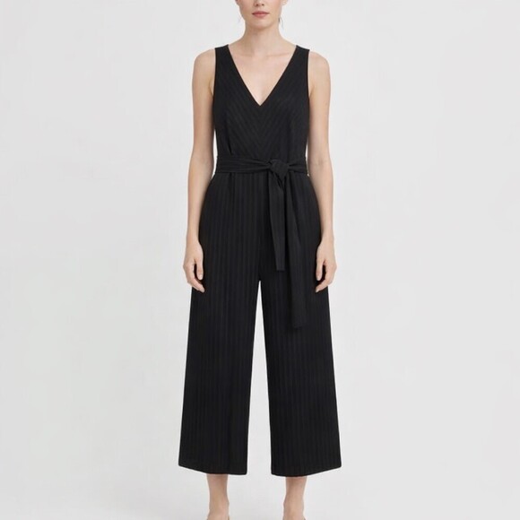 Everlane Pants - Everlane City Stripe Jumpsuit Sleeveless Crop Wide Leg Black Women size 2